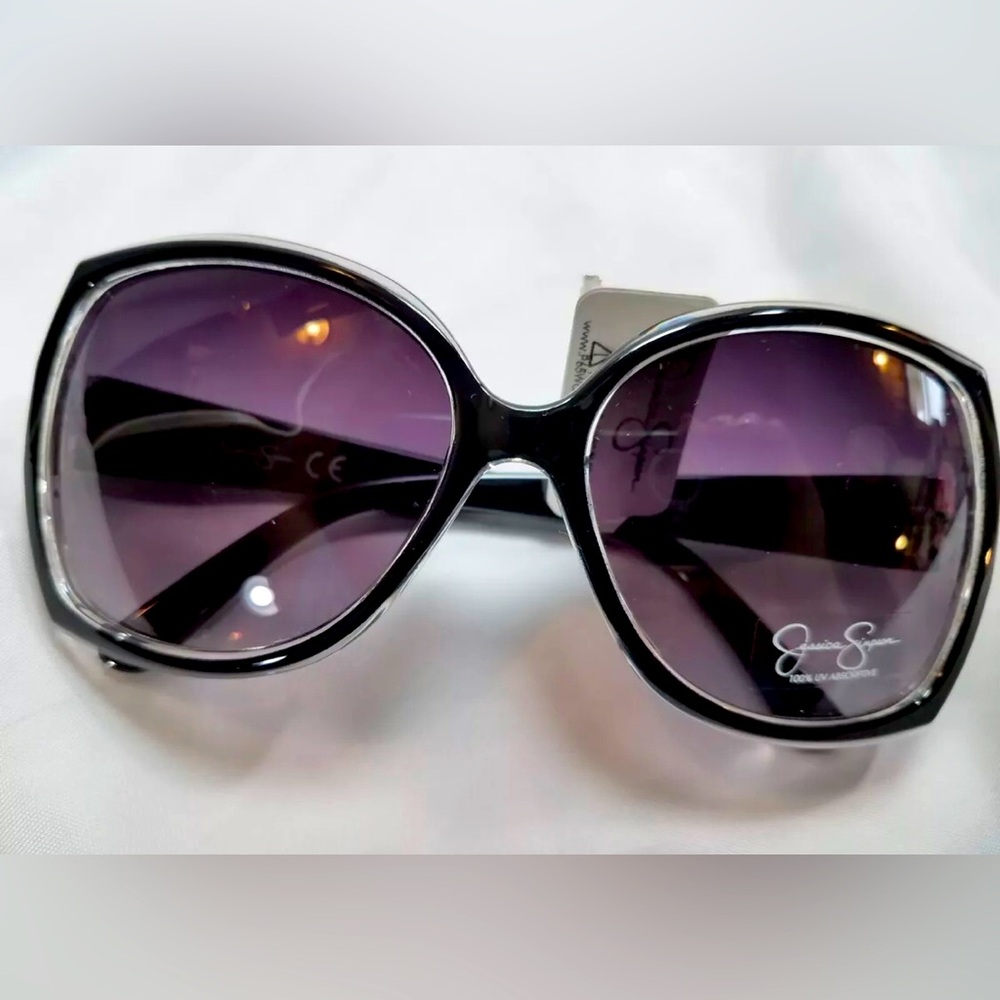 New Jessica Simpson square cat eye sunglasses black & clear J5234